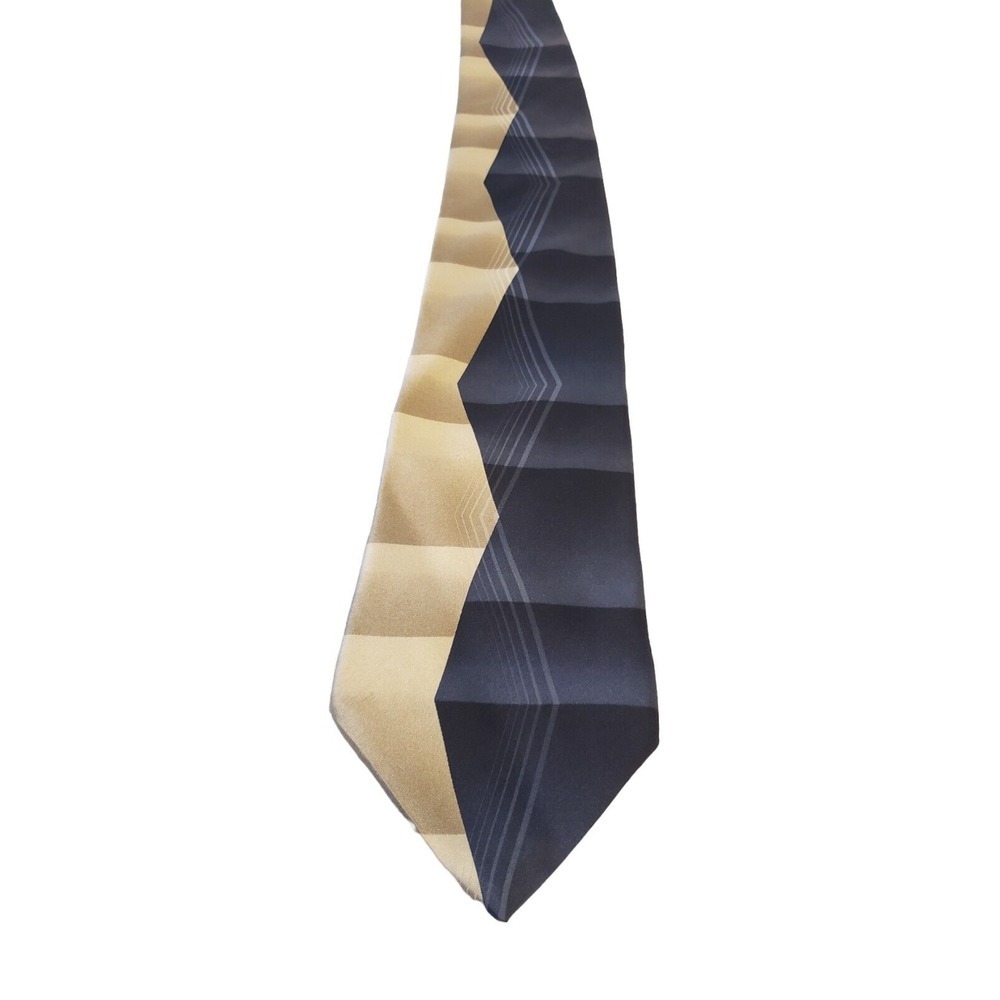 Essante 100% Silk Tie Geometric Abstract Blue Yellow Necktie Made In USA